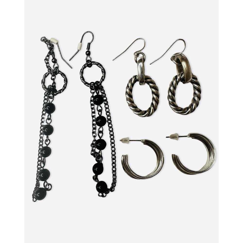 Earrings Silver Tone hoops & Dangle Set of three lot